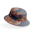 Flores estilizadas en tonos ocre y marrón sobre fondo negro oscuro, diseño artístico botánico decorativo bucket hat mockup