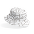 Patrón de líneas y formas abstractas en blanco y negro que asemejan horquillas o clips dispersos aleatoriamente sobre fondo claro. bucket hat mockup