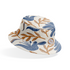 Diseño floral simétrico con motivos azules y marrón dorado en estilo folk, ornamento decorativo tradicional bucket hat mockup