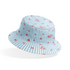 Patrón de rayas azul cielo con flores rosadas pequeñas dispersas sobre fondo blanco bucket hat mockup