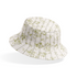 Patrón delicado de ramas verdes sobre rayas verticales beige y crema con estilo botánico suave bucket hat mockup
