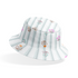 Patrón de rayas verticales gris con pequeños motivos florales en rosado, naranja y verde agua dispersos bucket hat mockup