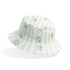 Patrón de rayas verdes con flores coral y hojas dispersas sobre fondo crema bucket hat mockup