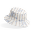 Patrón de rayas verticales con motivos florales delicados en tonos azules sobre fondo crema bucket hat mockup