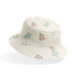 Patrón de rayas beige con flores rosadas y azules delicadas sobre fondo de líneas verticales bucket hat mockup