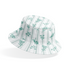 Patrón decorativo con rayas verticales y motivos florales de ramas verdes sobre fondo blanco bucket hat mockup