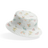 Patrón delicado de flores pequeñas en tonos rosado, amarillo y azul sobre fondo gris con rayas blancas bucket hat mockup