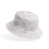 Patrón de líneas rosado pálido con flores estilizadas beige sobre fondo rayado vertical bucket hat mockup