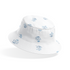 Patrón delicado con pequeñas ramas azules dispersas sobre fondo blanco, estilo botánico minimalista bucket hat mockup