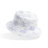 Patrón de flores estilizadas en líneas moradas sobre fondo blanco, diseño floral minimalista y delicado bucket hat mockup