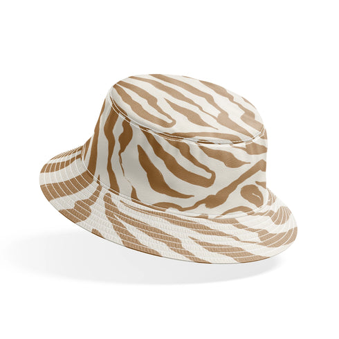 Estampado de rayas onduladas estilo cebra en café y crema bucket hat mockup