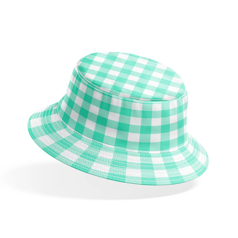 Patrón de cuadros turquesa y verde menta sobre fondo blanco en diseño geométrico regular