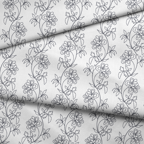 Patrón estampado floral con flores y hojas sobre fondo blanco, diseño botánico delicado fabric fold mockup