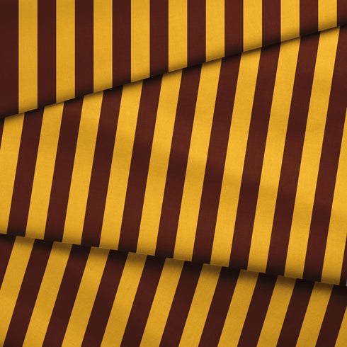 Rayas verticales anchas en amarillo mostaza y café oscuro alternadas