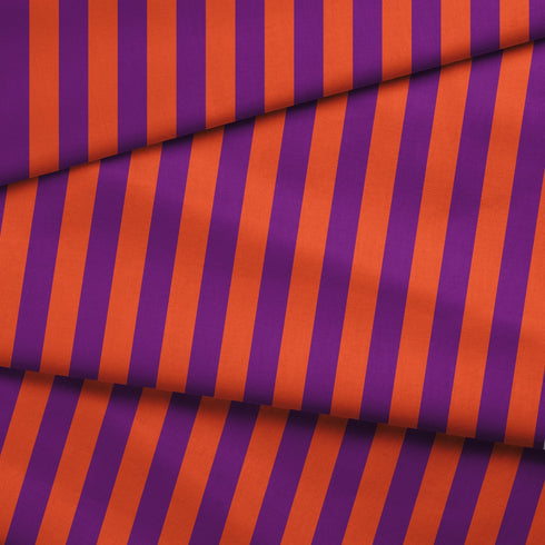 Rayas verticales alternadas en morado y naranja