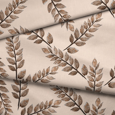 Hojas Elegantes en Tono Beige Tela