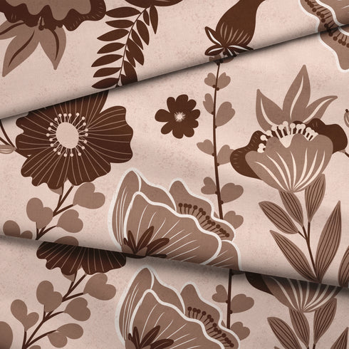 Flores Vintage Marrones sobre Beige Tela