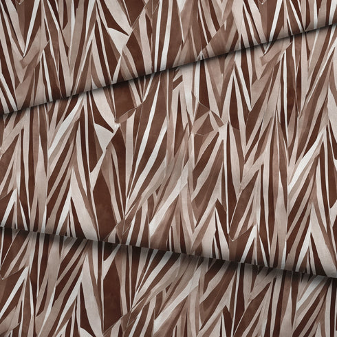 Hojas Abstractas Marrón y Beige Tela