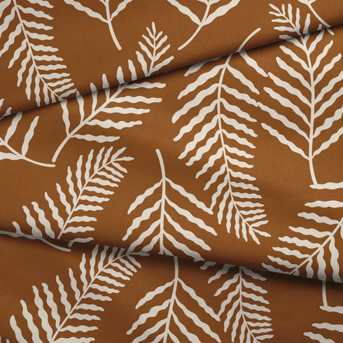Hojas Tropicales Crema en Terracota Tela