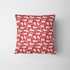 Patrón de gatos blancos dibujados a mano sobre fondo rojo con estrellas de mar azules y turquesa fabric pillow mockup