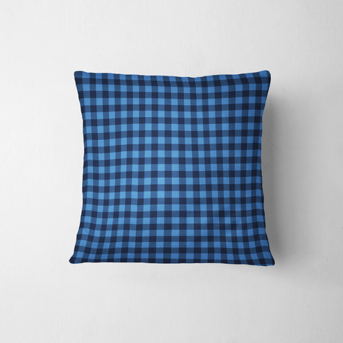 Patrón de cuadros en tonos azules y negro con efecto pixelado geométrico