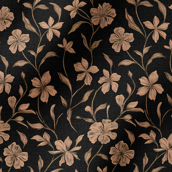Patrón floral de flores y hojas en tonos ocre sobre fondo negro, diseño elegante y continuo fabric ripple mockup