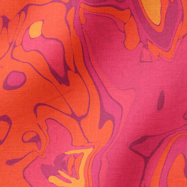 Patrón abstracto de colores vibrantes con tonos de rojo, naranja, púrpura y amarillo en forma de mármol líquido. fabric ripple mockup