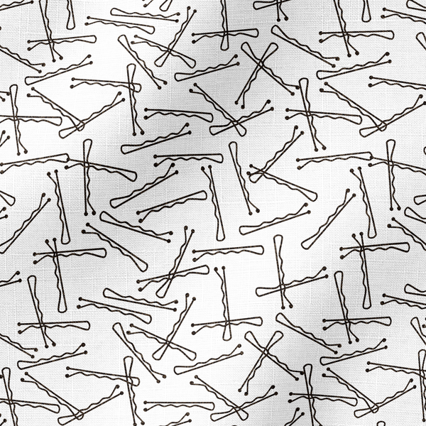 Patrón de líneas y formas abstractas en blanco y negro que asemejan horquillas o clips dispersos aleatoriamente sobre fondo claro. fabric ripple mockup