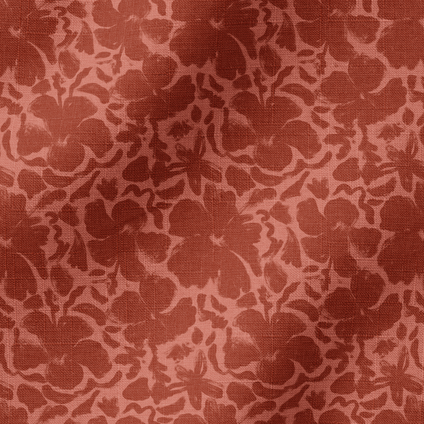 Red-brown floral pattern with abstract flowers on a lighter coral background fabric ripple mockup