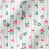 Patrón floral con rosas rosadas sobre fondo de rayas verticales grises y blancas fabric ripple mockup