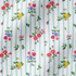 Patrón floral con rosado, amarillo y azul sobre rayas verticales azules y blancas fabric ripple mockup