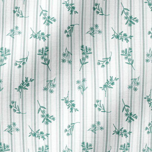 Patrón decorativo con rayas verticales y motivos florales de ramas verdes sobre fondo blanco fabric ripple mockup