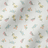 Patrón delicado de flores pequeñas en tonos rosado, amarillo y azul sobre fondo gris con rayas blancas fabric ripple mockup