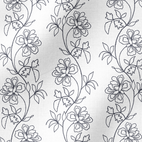 Patrón estampado floral con flores y hojas sobre fondo blanco, diseño botánico delicado fabric ripple mockup