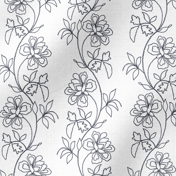 Patrón estampado floral con flores y hojas sobre fondo blanco, diseño botánico delicado fabric ripple mockup