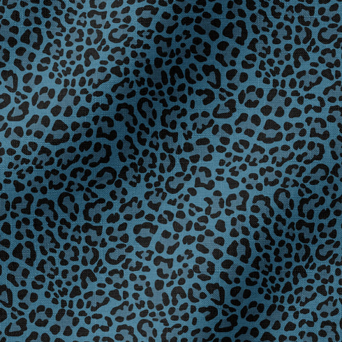 Estampado animal print de leopardo en negro sobre fondo azul petróleo fabric ripple mockup