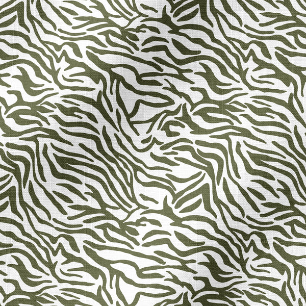 Estampado abstracto con rayas curvas en verde oliva sobre fondo blanco, estilo moderno fabric ripple mockup