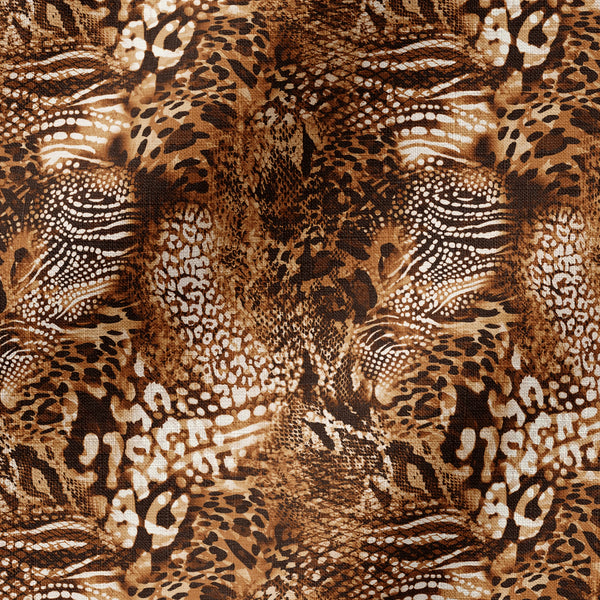 Estampado animal print con leopardo, serpientes y motivos abstractos en tonos café, negro y crema fabric ripple mockup