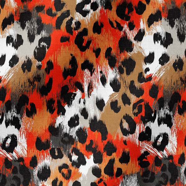 Estampado abstracto con manchas de leopardo en naranja, negro, blanco y café fabric ripple mockup