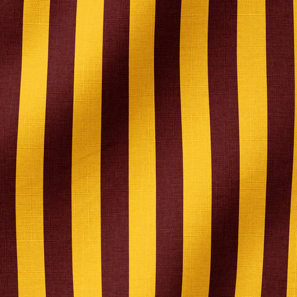 Rayas verticales anchas en amarillo mostaza y café oscuro alternadas