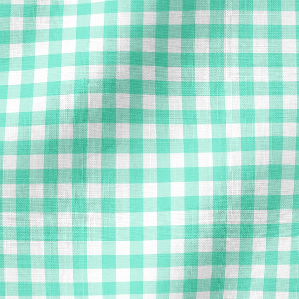 Patrón de cuadros turquesa y verde menta sobre fondo blanco en diseño geométrico regular