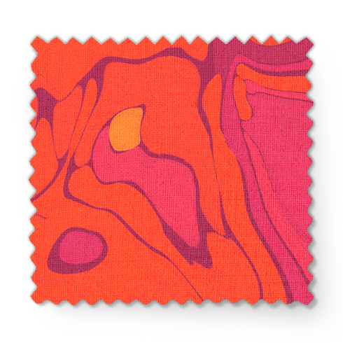 Patrón abstracto de colores vibrantes con tonos de rojo, naranja, púrpura y amarillo en forma de mármol líquido. fabric swatch mockup