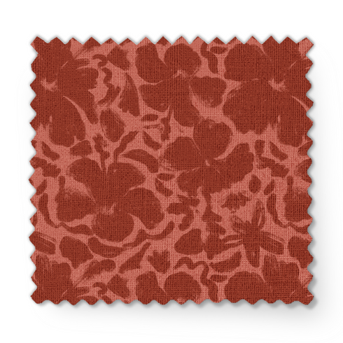Red-brown floral pattern with abstract flowers on a lighter coral background fabric swatch mockup