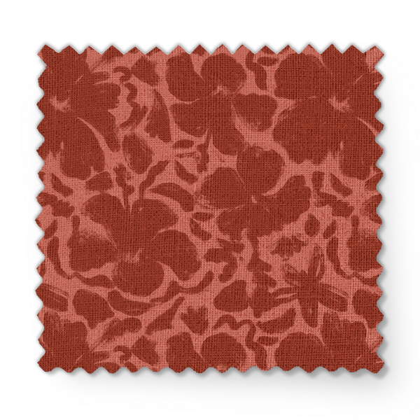 Red-brown floral pattern with abstract flowers on a lighter coral background fabric swatch mockup