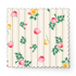 Patrón floral con rosas rosadas y amarillas sobre fondo de rayas beige y crema con hojas verdes fabric swatch mockup