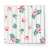 Patrón floral con rosas rosadas sobre fondo de rayas verticales grises y blancas fabric swatch mockup
