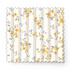 Patrón floral delicado con flores amarillas y hojas grises sobre rayas verticales en fondo crema fabric swatch mockup