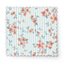Patrón floral coral y gris sobre rayas azul cielo, flores delicadas con hojas decorativas fabric swatch mockup