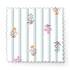 Patrón de rayas verticales gris con pequeños motivos florales en rosado, naranja y verde agua dispersos fabric swatch mockup