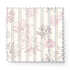 Patrón floral con flores rosado pálido sobre fondo de rayas verticales en tonos crema y beige fabric swatch mockup